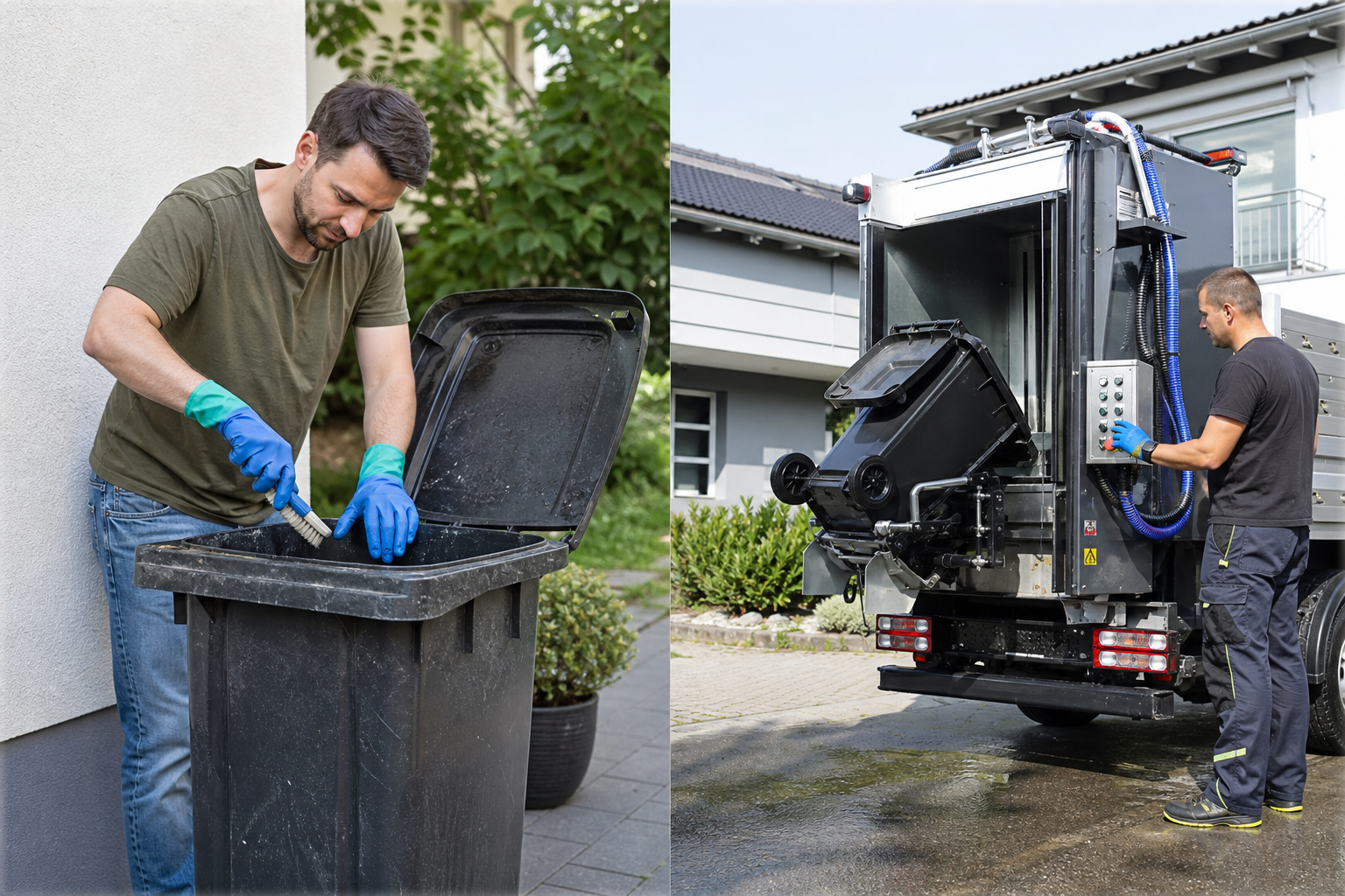 Professionelle Mülltonnenreinigung am Wohnhaus durch TonniClean am Hochrhein